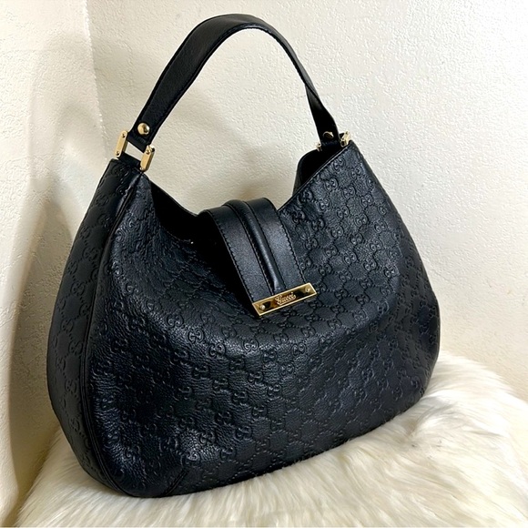 💯 Authentic-GUCCISSIMA Black Leather Large Web Hobo shoulder bag - Picture 3 of 11
